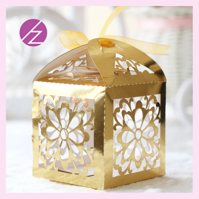 50 шт./лот роскошный цвета: золотистый и серебристый металлик бумага коробка