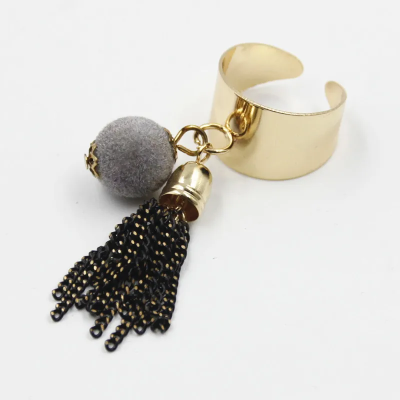 Мяч кисточкой кольцо широкий открытый дизайн регулируемая заявление кольца для