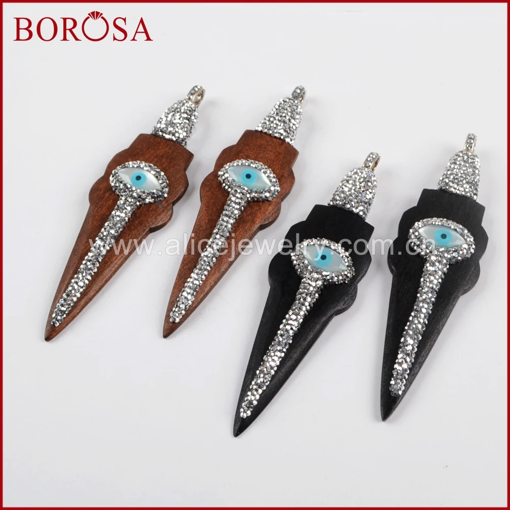 BOROSA 5 шт. Arrowhead натуральная деревянная подвеска со стразами проложенный белый