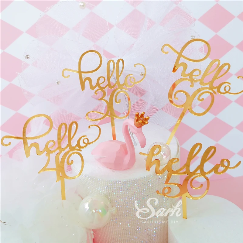Золотые топперы hello 21/30/40/50/60 для торта с ручным написанием украшение вечеринки в