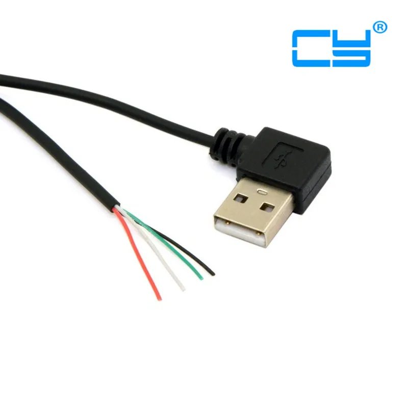 

5 шт./лот прямоугольный 90 градусов USB 2,0 A Тип штекер на 4 провода открытый кабель для DIY OEM черный цвет 50 см
