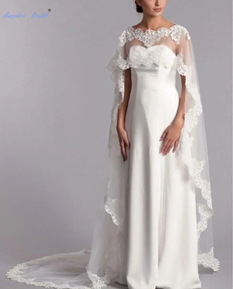 Sapphire Bridal Women's White Ivory Cathedral Length Wedding Capes Bridal Cloak Lace Tulle Capes for Wedding Dresses