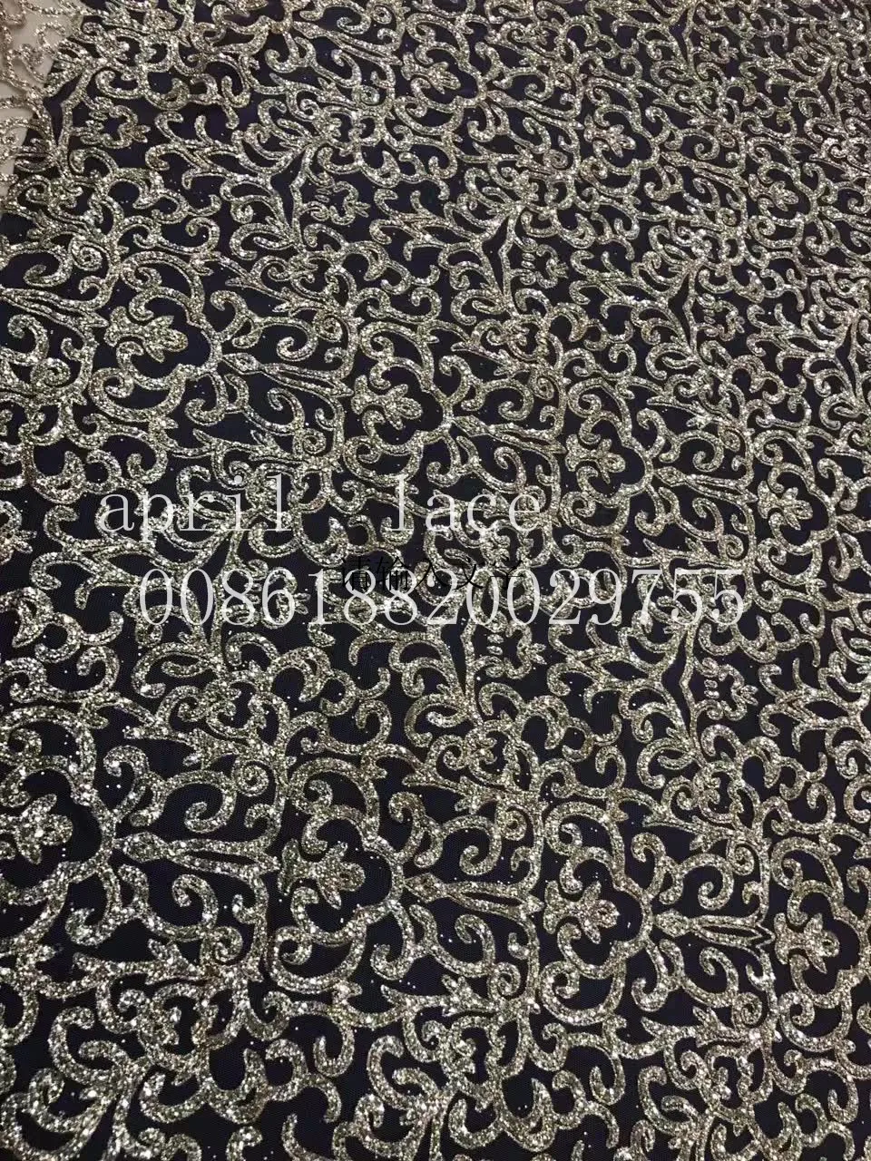 Ap070 # Шампанское золотое приклеенное блестящее женское кружево из тюля для