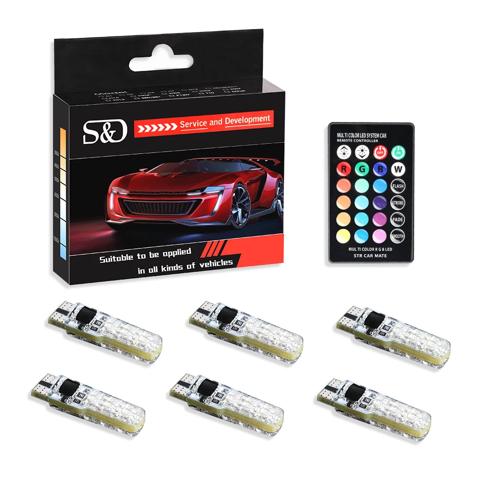 6 Bulbs With Remote W5w t10 светодиодный огни автомобиля светодиодный лампы с сигналами красного, зеленого и синего цвета с дистанционного Управление 194 168 501 стробоскоп светодиодный светильник Лампы для чтения белого цвета-красный, желтый, 12V - Испускаемый цвет: 6 Bulbs With Remote