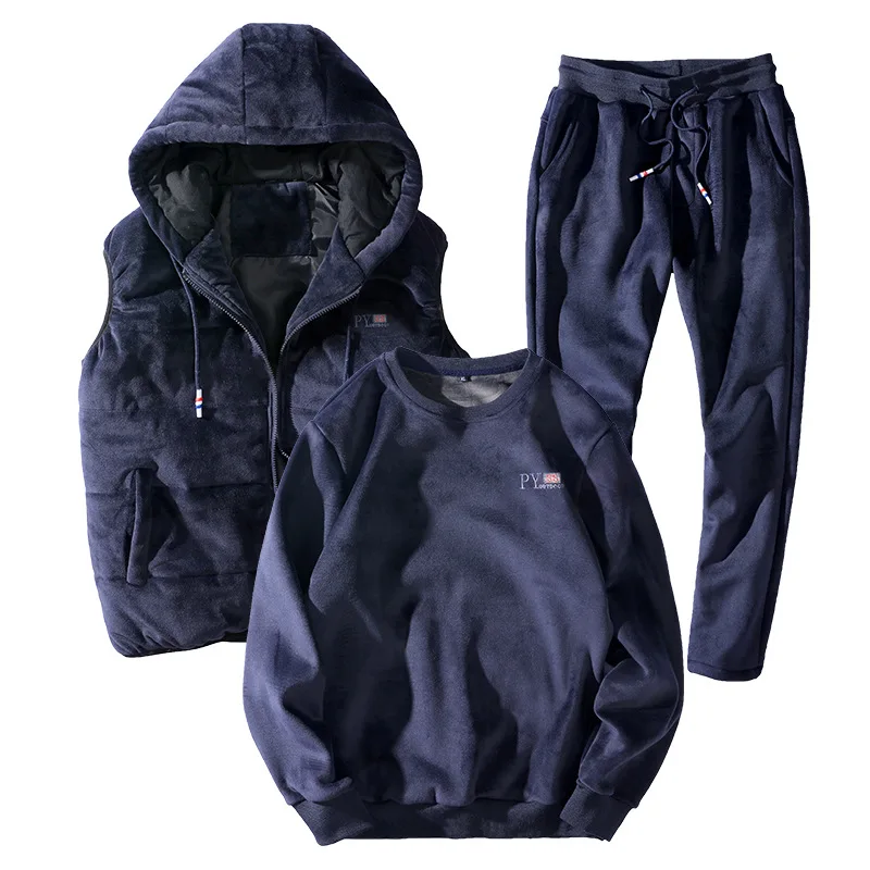 Теплые зимние спортивные костюмы для мужчин 3 шт./компл. 7XL 8XL большой размер