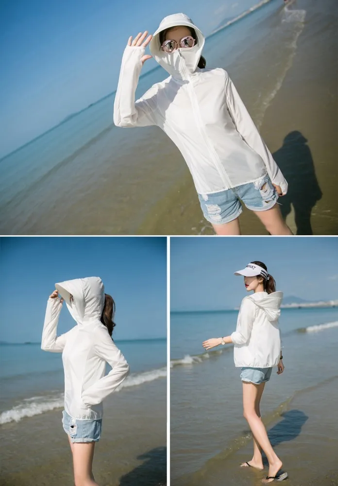 

Thin Hooded Jacket Women's 2019 New Sun Protection Summer Jackets Coat Long Sleeve Solid Color Sunscreen Jacket Female