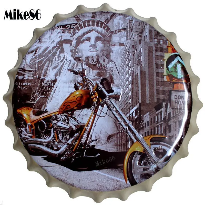 [ Mike86 ] NEW YORK Motor Vintage Bottle Cap Metal Painting Retro tin sign Pub Family Gift HOT Home Hall Decor 40 CM BG-56 | Дом и сад