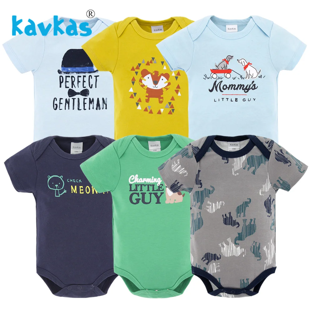 Kavkas/6 шт. Детские боди из хлопка с короткими рукавами Roupa De Bebes летний комплект одежды для маленьких мальчиков