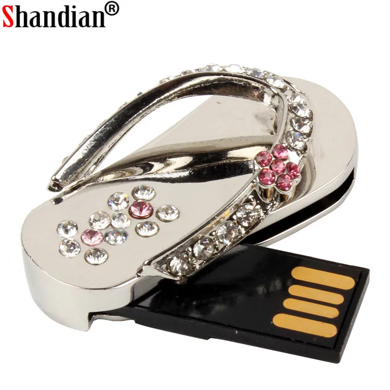 SHANDIAN Лидер продаж металлический Хрустальный флип флоп Флешка usb-накопитель для внешнего хранения данных 2,0 4 ГБ 16 ГБ 32 ГБ 64 ГБ реальная емкость