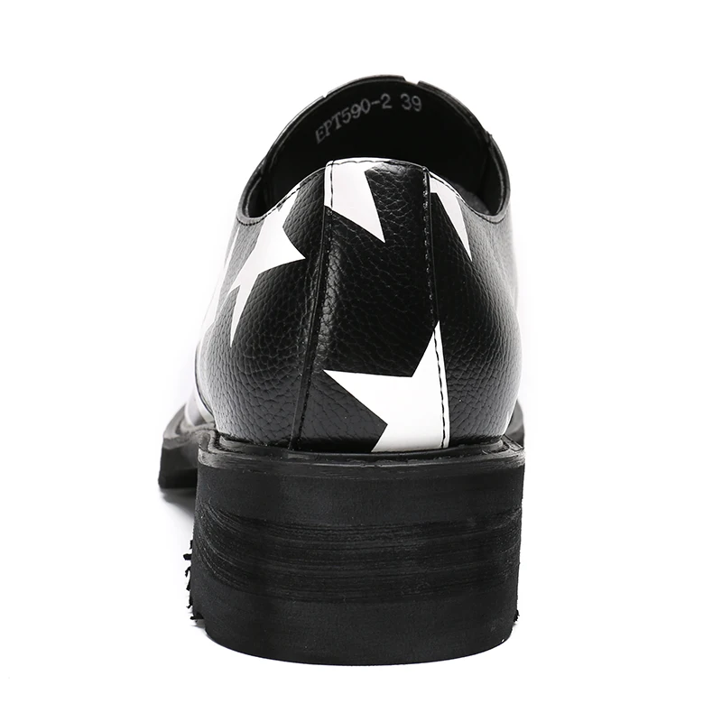 

Christia Bella Fashion Star Printing Office Men Shoes Genuine Leather Big Size Oxfords Shoes Pointed Toe Lace Up Formal Shoes