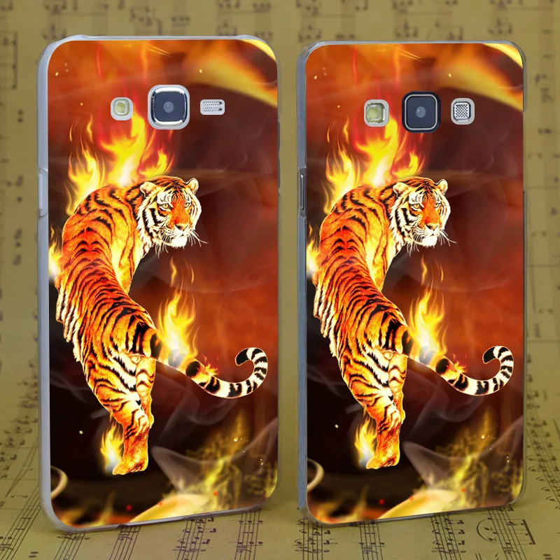 B4023 Тигр Круглый Охватило Пламя Прозрачный PC Hard Case Cover Для Samsung Galaxy J 3 5 7 8 9 2016 GRAND 2