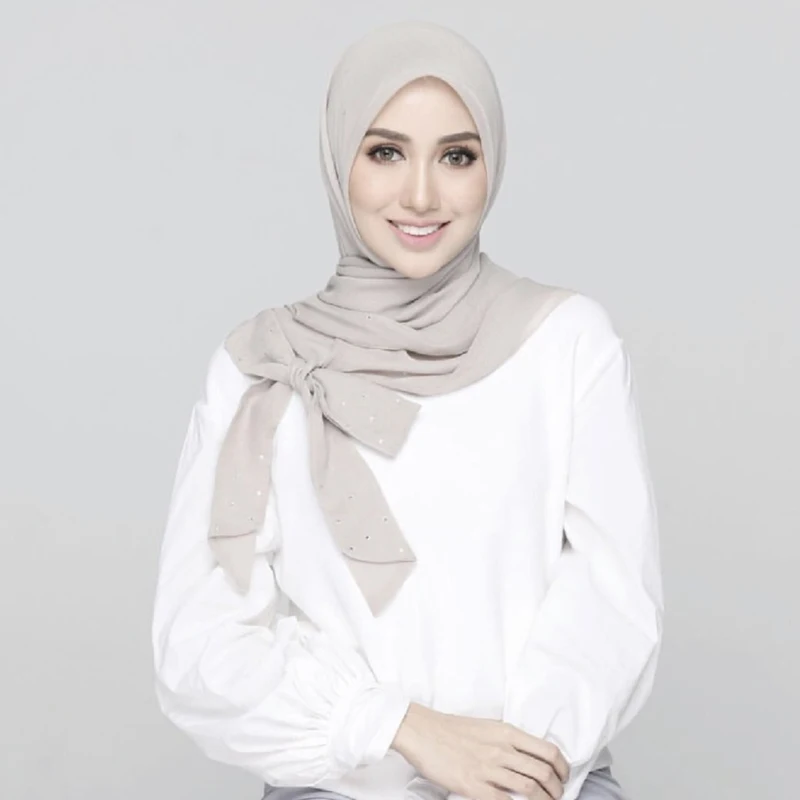 2019 шифоновый однотонный мусульманский шарф с бантом квадратная дрель готовая к