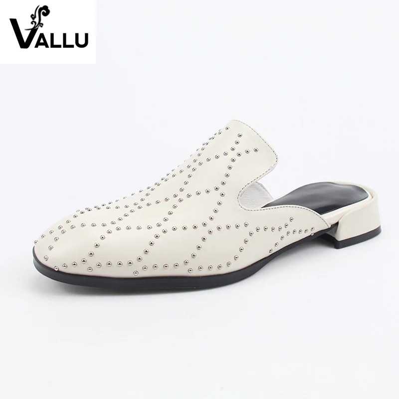 Женские шлепанцы VALLU уличные Шлепанцы из натуральной кожи с заклепками