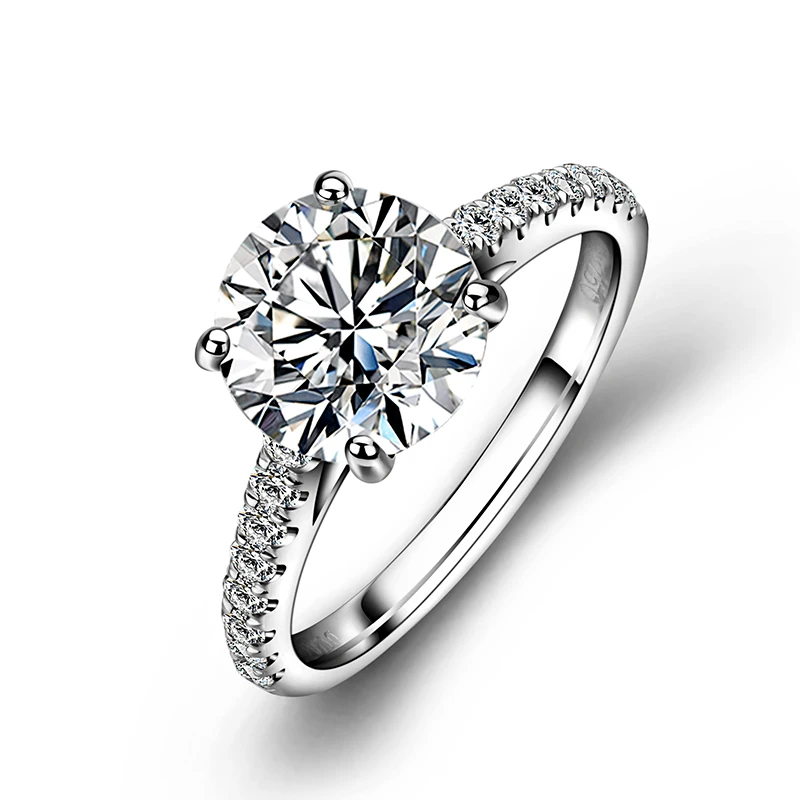 

Women Trendy Engagement Rings Elegant Jewelry 4 Prong 18k White Gold Ring Round Shape Moissanite Diamond Wedding Ring