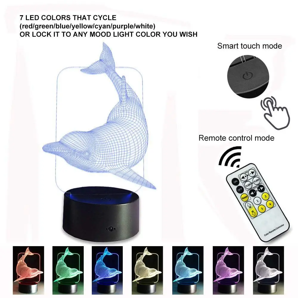 Brand New Kids Night Light Animal Dolphin 7 Colors Change with Remote Control Gifts for or Lover Gift Ideas by (Dolp | Лампы и