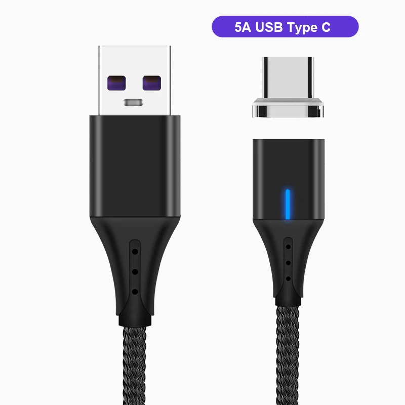Black Магнитный Кабель с разъемом usb type-C для быстрой зарядки huawei P20 Lite P30 Pro, кабель USB C для samsung Xiaomi, 5A - Цвет: Black