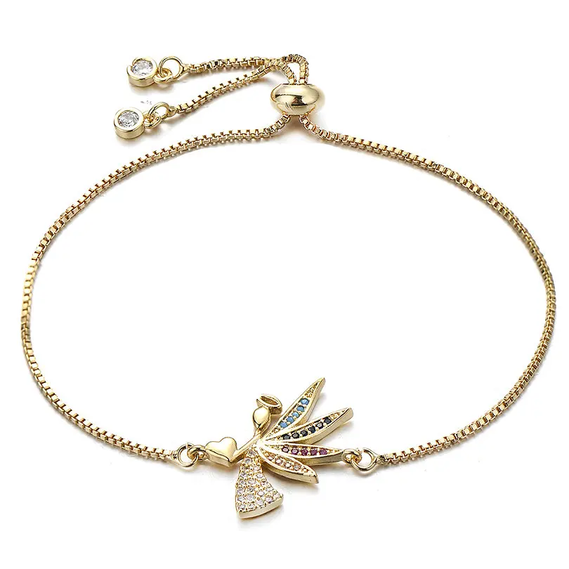 gold Pipitree нежные сердечные браслеты с ангелом для женщин леди Регулируемая цепь AAA Циркон Кристалл Шарм Браслеты любовника ювелирные изделия подарок - Окраска металла: gold