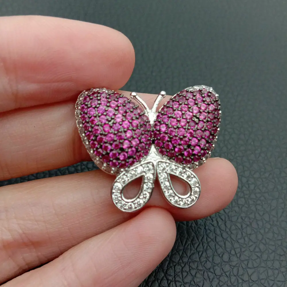 fuchsia Кубический вставки из циркония бабочка фиксированной прослойки застежка клип двойной разъем DIY ювелирных изделий - Цвет: fuchsia