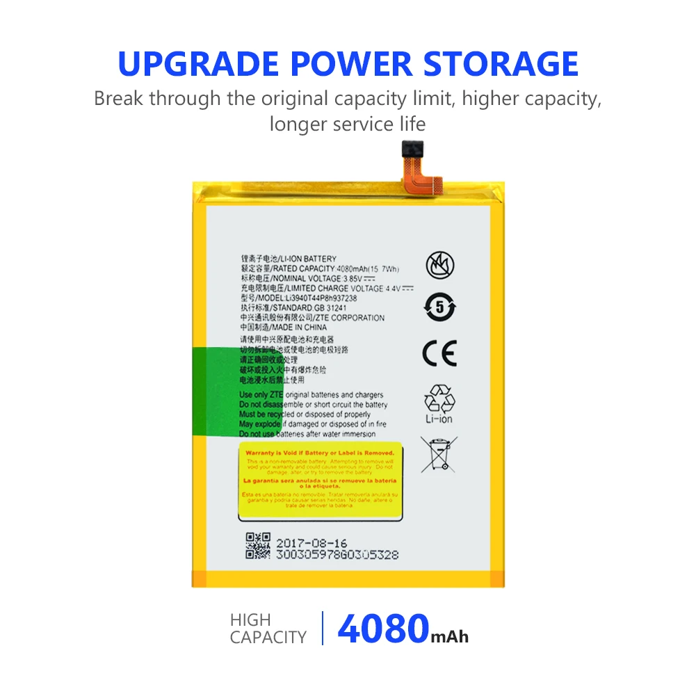 Сменный литиевый аккумулятор для телефона Li3940T44P8h937238 аккумуляторные батареи ZTE