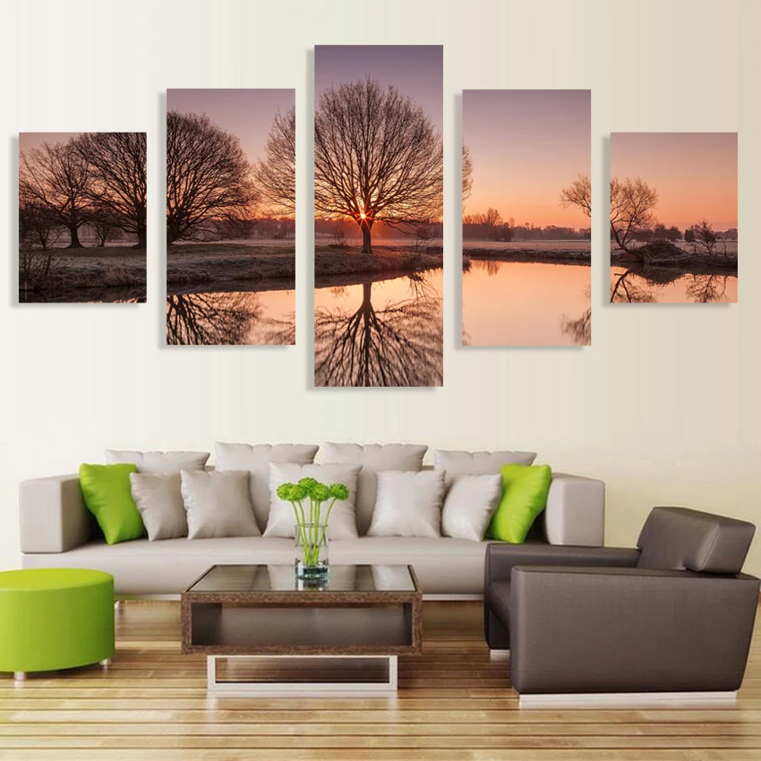 

5pcs Moedrn Landscape Lake Trees Painting Print Picture Decoration Oil Painting On Canvas Wall Art Home Decor Wall Picture