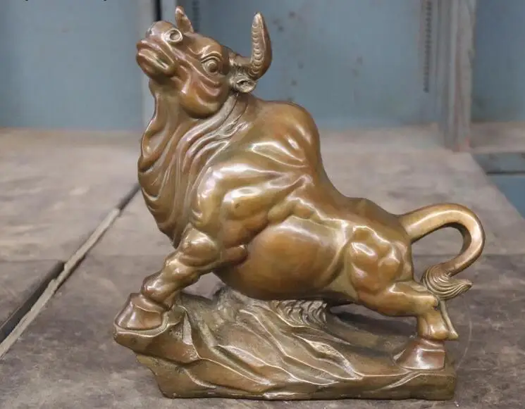 12 &quotКитайская Медь Бронза фэн-шуй Знак зодиака бык быков из коровьей кожи