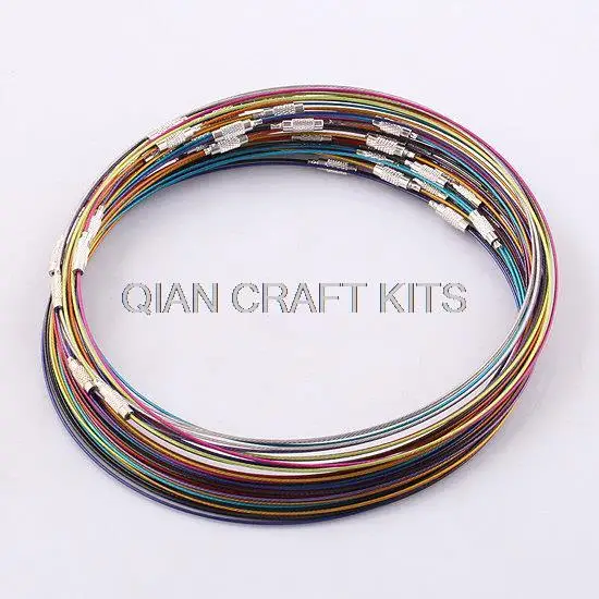 

set of 50pcs Mixed Colors Coated Steel Wire Cord Choker Cable wire necklace Screw Clasp 18" Charm Necklace
