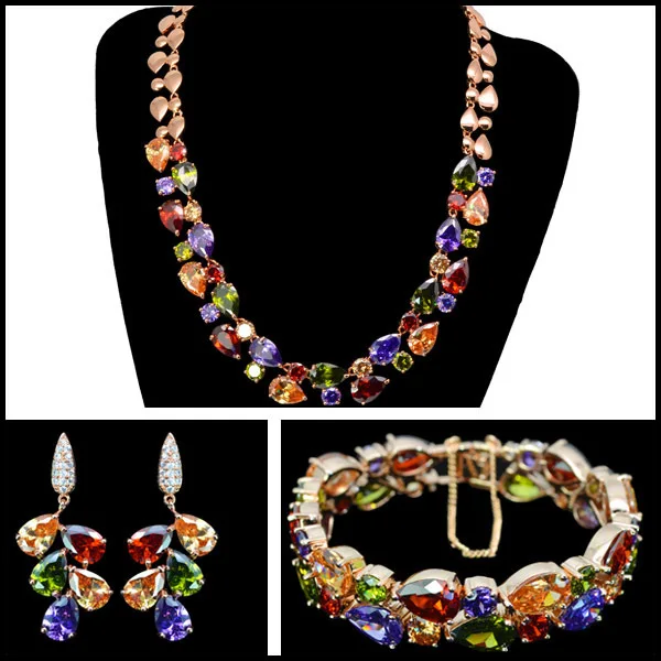 Роскошный AAA Качество Многоцветный кубический цирконий ожерелье браслет серьги