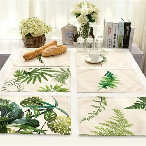 New Green Leaves Sweet Brief Rectangle Anti-Slip Simple Table Insulation Mat Heat Pad Kitchen Dining Placemats Cloth | Дом и сад