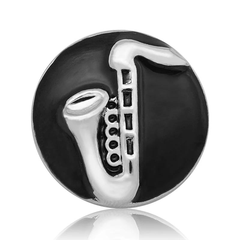 Fashion Round Black Oil Crystal musical note Instruments Metal snap buttons for DIY charm bracelet jewelry wholesale KZ1028 | Украшения и