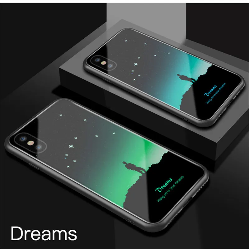 Для iphone XS X светящийся чехол из закаленного стекла с изображением милого волка