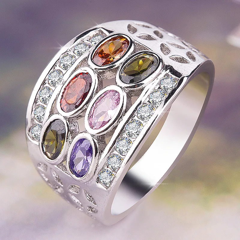 Загадочное женское Радужное Овальное Кольцо Boho 925 Серебро CZ камень кольцо на