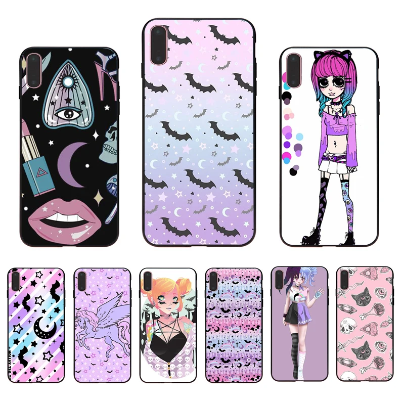 

IMIDO Pastel Goth Girl Bats And Rainbows cartoon silicon case For Iphone 6 6S 6PLUS 6SPLUS 7 8 7PLUS 8PLUS X XS XR XSMAX 5 5S