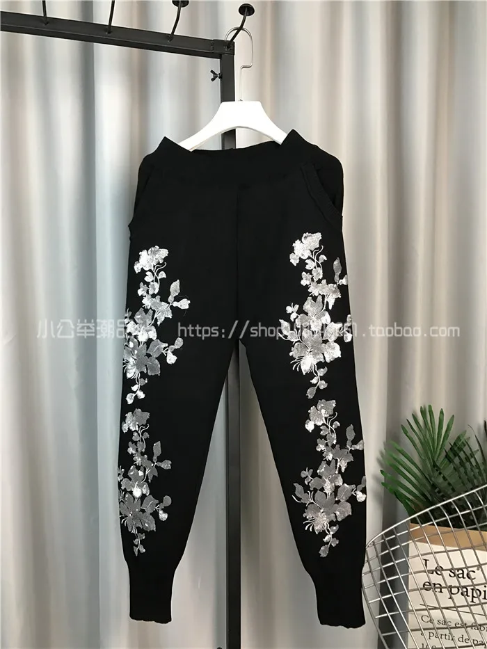 2018 осенне-зимний женский трикотажный костюм со штанами Повседневный свитер с