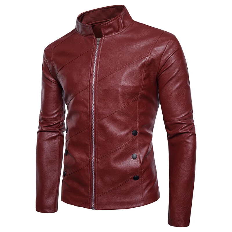 2018 Spring Jacket New Fashion Leather Clothing Stitching collar coat Standing zipper jacket | Мужская одежда
