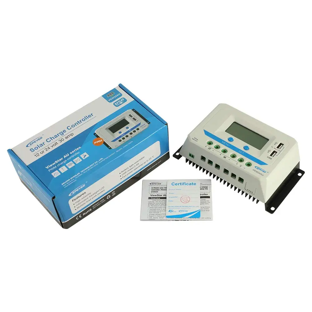 Контроллер заряда EPEVER PWM 30A 12 В/24 В регулятор батареи с двойной USB подсветкой ЖК