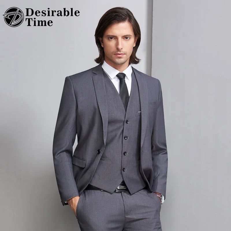 Желанная пора Для Мужчин серый Бизнес костюм черный Slim Fit 4XL 5XL Homme комплект из 3