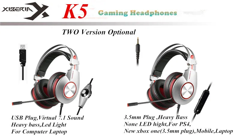Оригинальная игровая гарнитура Xiberia K5 для PS4, новинка, xbox One, с USB+ 3,5 мм/USB 7,1, игровые наушники, PC Gamer, гарнитура с микрофоном, Led Ligh