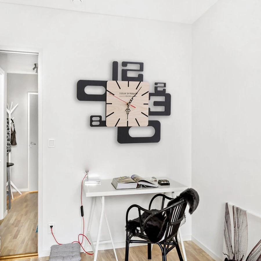 Large Watch Wall Clock Modern Design Kitchen Antique Wood Silent Clocks Home Saat Klok Living Room Decoration 5587 | Дом и сад