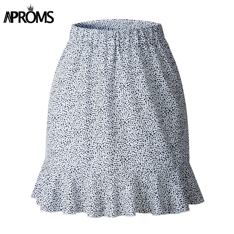 Aproms элегантная мини-юбка в горошек трапециевидной формы, Женская Летняя короткая юбка с высокой талией и рюшами, Повседневная Уличная пляжная юбка, Jupe Femme