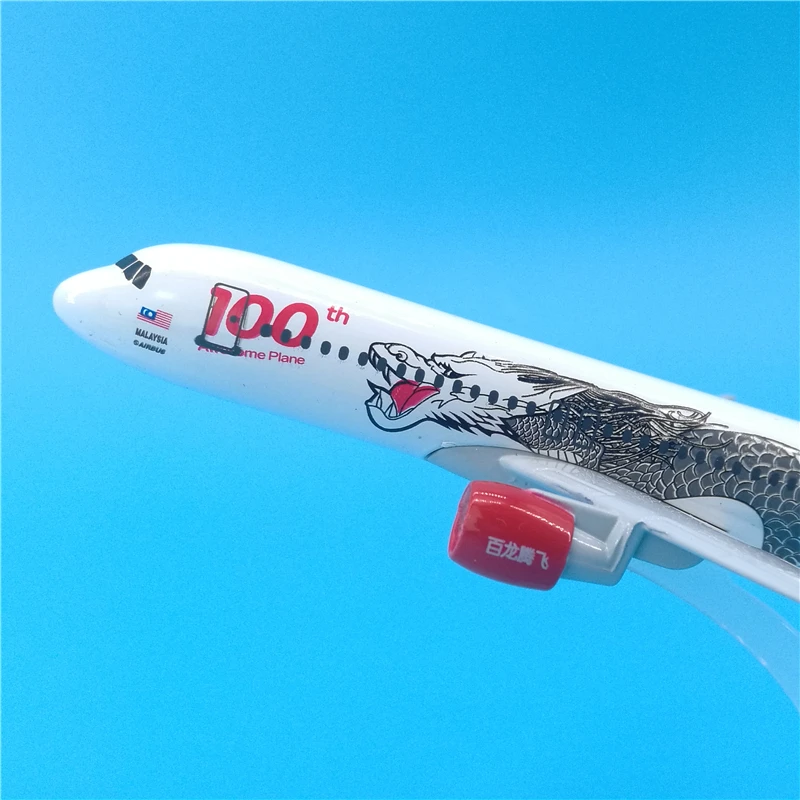 16 см воздушный Азии авиакомпаний модель самолета A320 100th Юбилей белый дракон