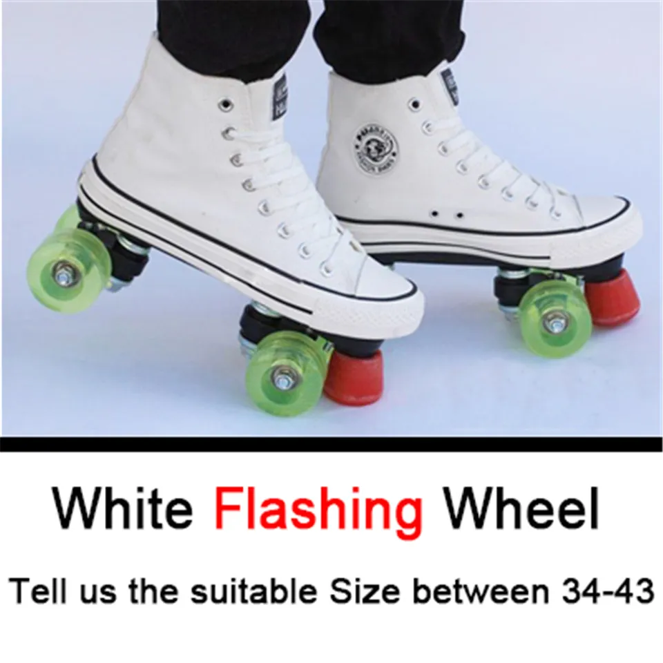 white flashing wheel Профессиональные детские двойные роликовые коньки холщовые одноцветные скейт обувь для детей две линии мигающие колеса Patines унисекс Adulto IB101 - Цвет: white flashing wheel