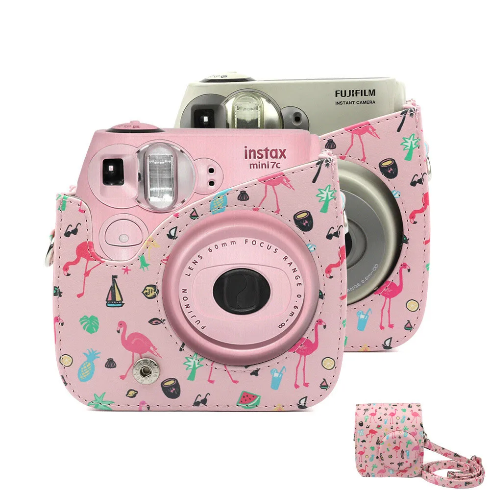 Сумка для камеры Fujifilm Instax Mini 7S 7C сумка из искусственной кожи с фламинго