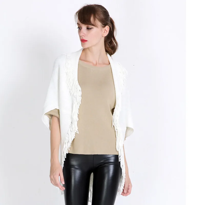 Autumn Women Poncho And Capes Femme Hiver Cardigan Shawl High Elastic Khaki Tassel Knitted Ladies Sweaters Long Coat |