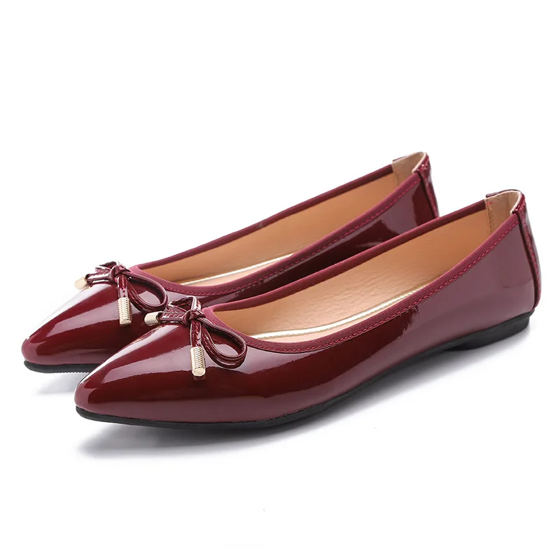 Chaussures femme; лакированные кожаные балетки на плоской подошве; женские лоферы с острым носком и бантом; обувь для медсестры на плоской подошве; большие размеры; эспадрильи; 193