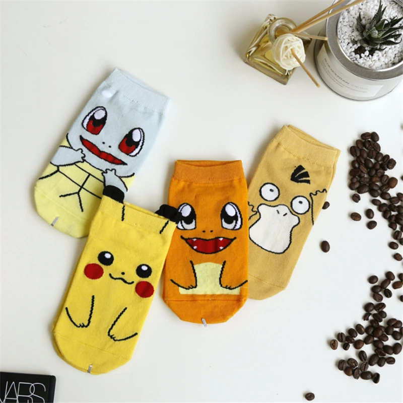 Каваи Харадзюку Покемон носки Пикачу 3D печатных мультфильм женские укороченные