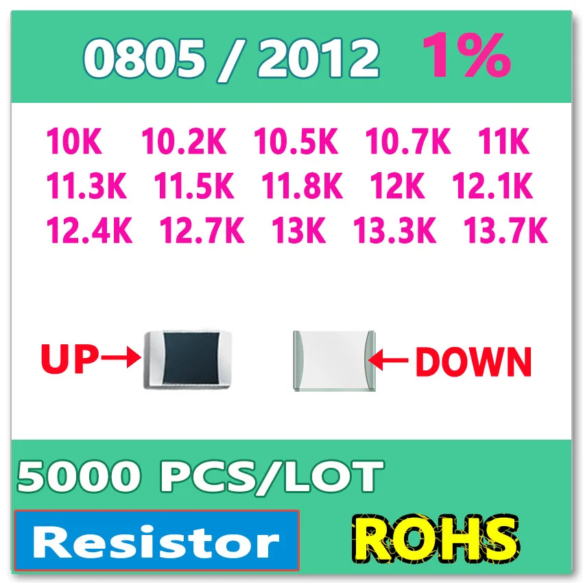 

JASNPROSMA Ом 0805 F 1%, 5000 шт., 10K 10,2 K 10,5 K 10,7 K 11K 11,3 K 11,5 K 12K 11,8 K 12,1 K 12,4 K 13K 12,7 K 13,3 K smd 13,7