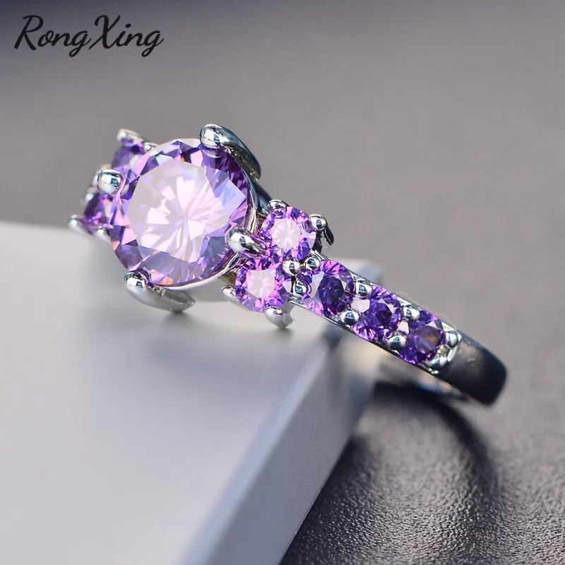 RongXing, 8 мм, круглые кольца из фиолетового циркона AAA для женщин, 925 пробы, заполненные серебром, кольцо с камнем по месяцу рождения, винтажное модное ювелирное изделие
