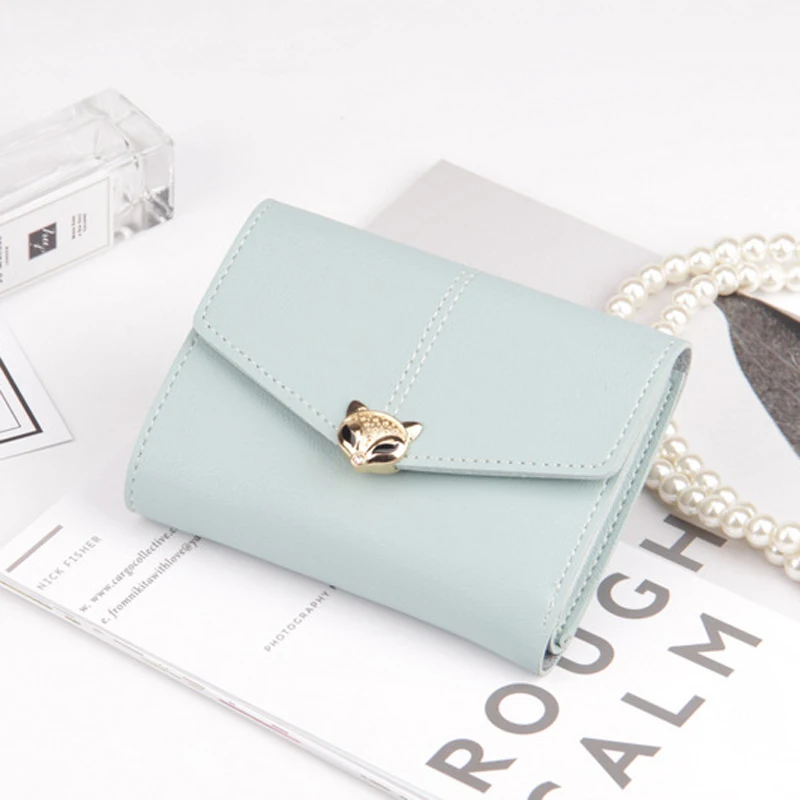 BENVICHED 2022 new women wallet cute small fox head Korean version of the three fold handbags simple fashion buckle R355 | Багаж и сумки
