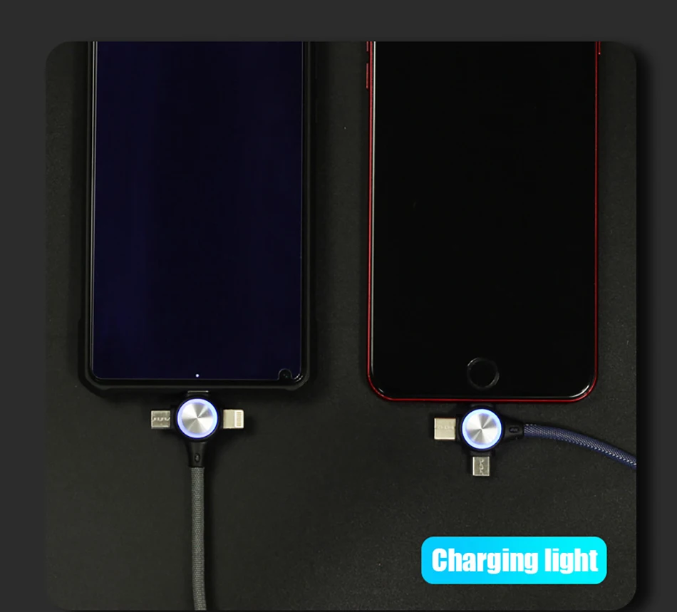 ACCEZZ 3 в 1 USB кабель светодиодный 3 А Быстрая зарядка зарядное устройство для iPhone samsung huawei Xiaomi 8 Pin Micro type C зарядный шнур провод для передачи данных