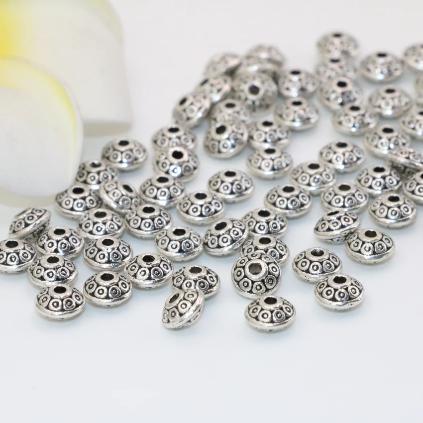 Модные тибетские Серебристые спейсеры аксессуары бусины 4*7 мм 20 шт. круглая форма